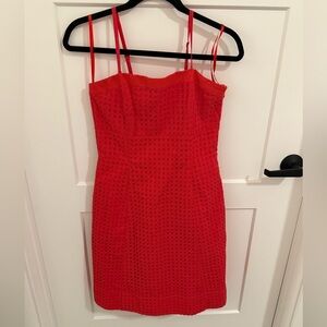 White House Black Market Red Eyelet Fit & Flare Dress Size 4 Paradise Strappy